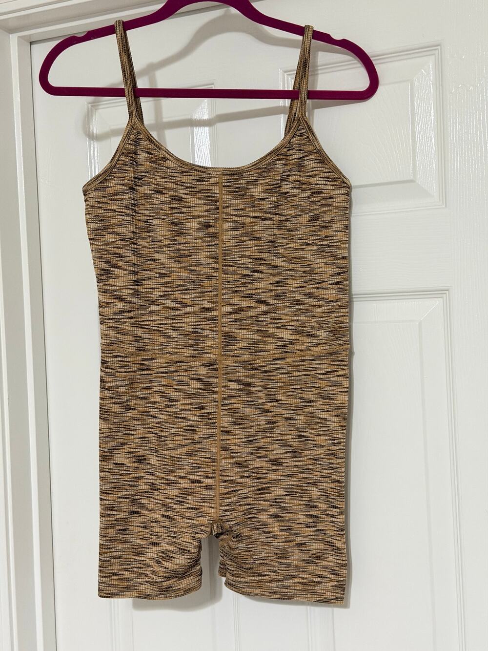 Women's Ribbed Active Romper Bodysuit – Size XL – Built-In Shelf Bra No Padding
